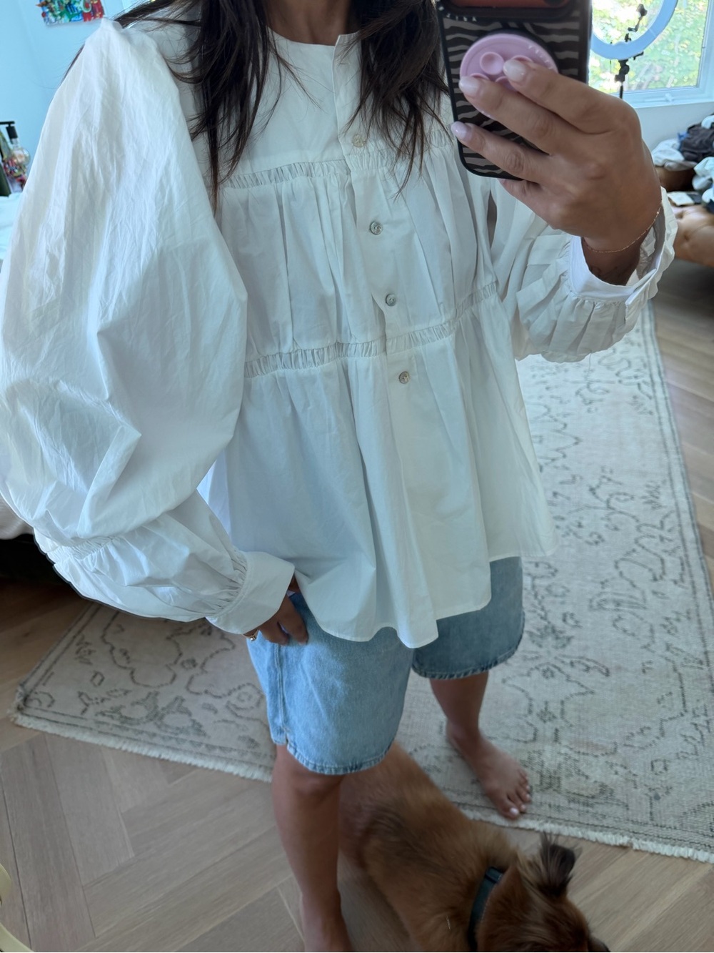 HAI White Tiered Button-Front Peasant Blouse